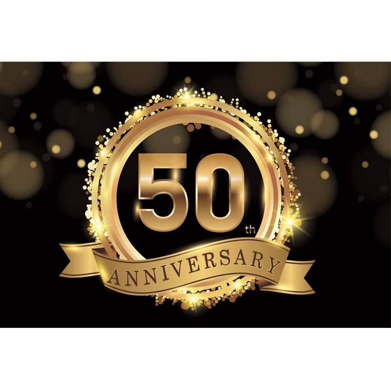 AOFOTO 9x6ft Happy 50th Anniversary Backdrop Gold Glitter Halo Dots Fiftieth Anniversaries Celebration Golden Wedding Background for Photography Vinyl Photo Studio Props - Image 3